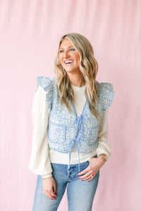 Blue Floral Ruffle Vest