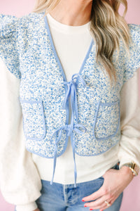 Blue Floral Ruffle Vest