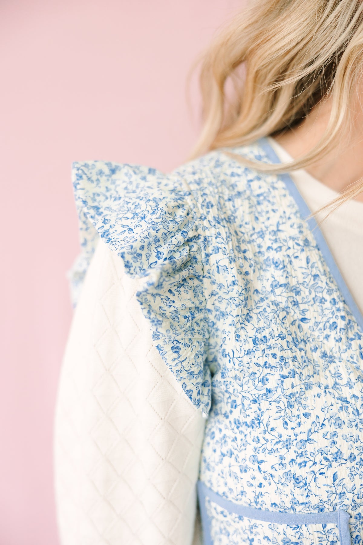 Blue Floral Ruffle Vest