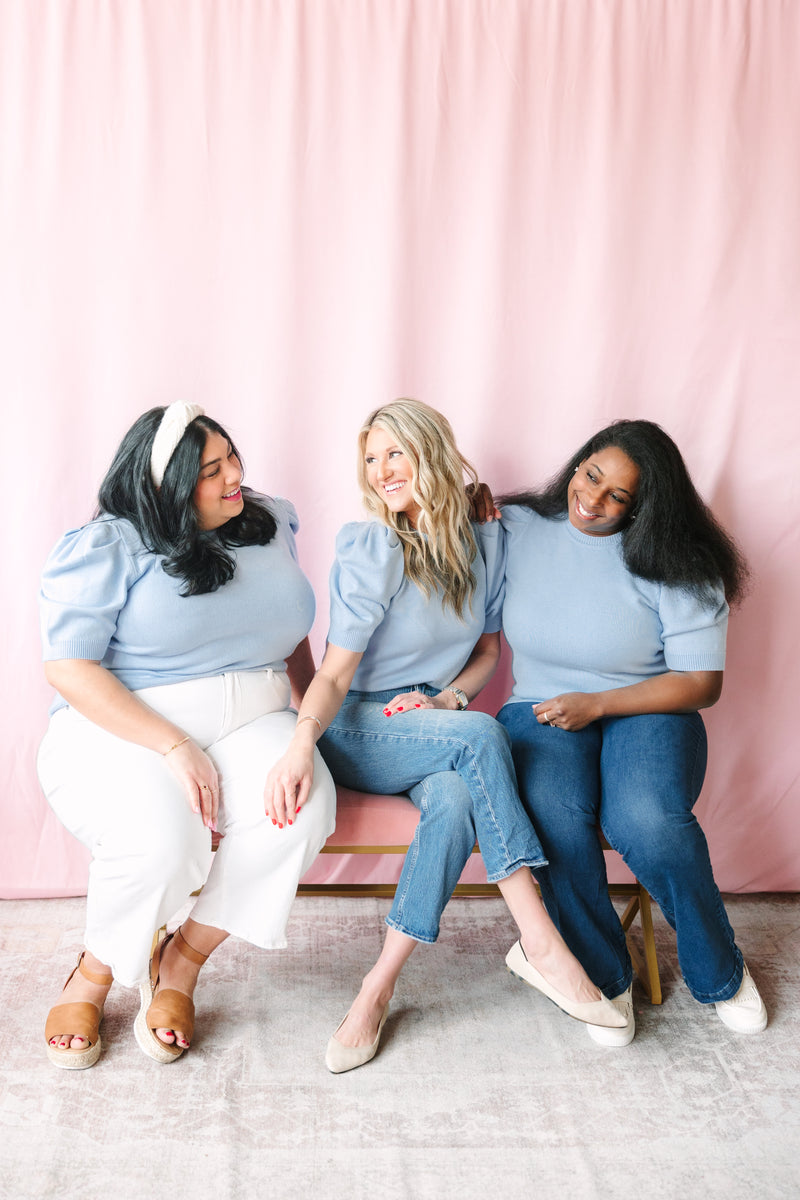 Light Blue Short Sleeve Sweater Top