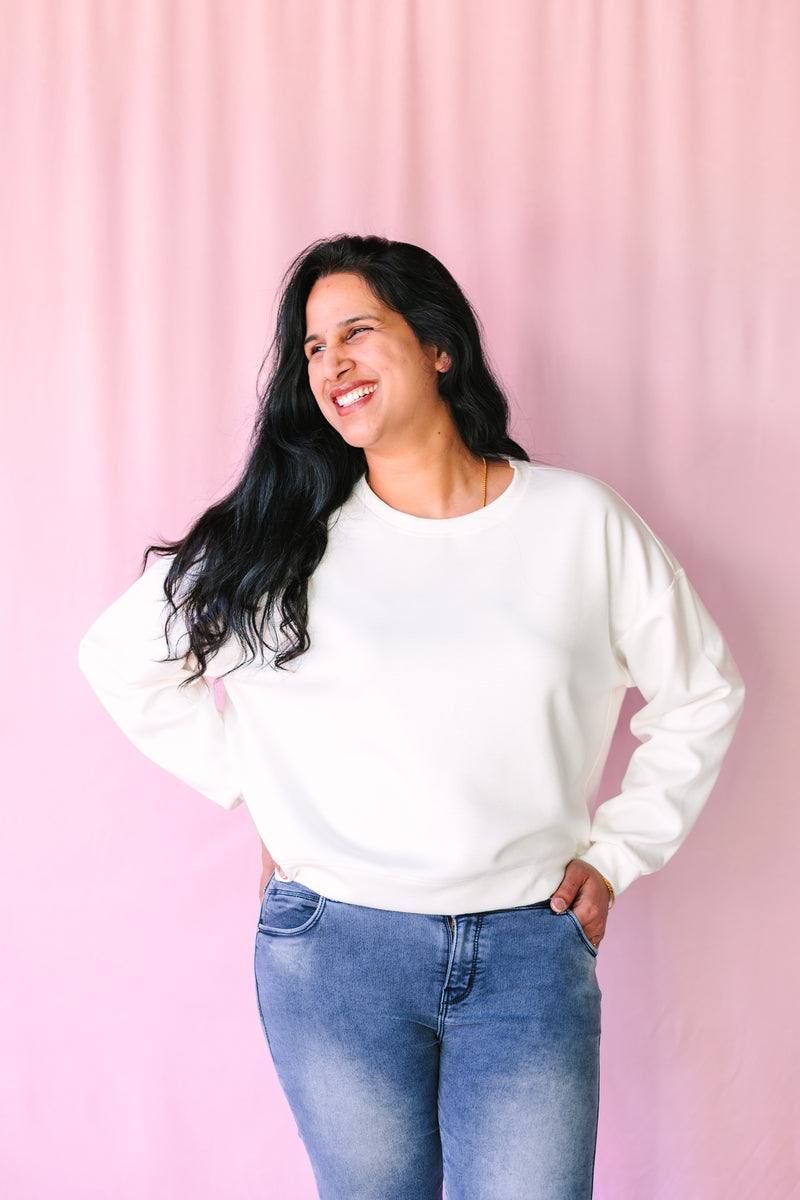 White Scuba Cropped Sweatshirt