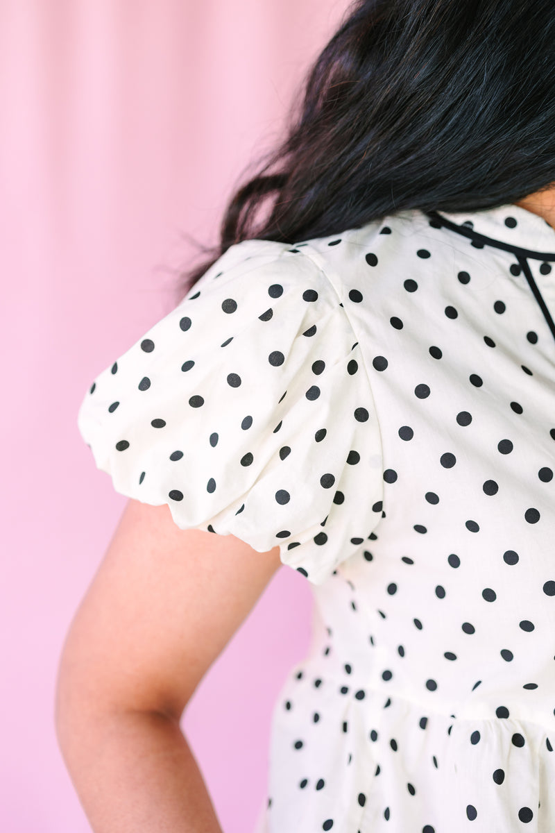 Bubble Sleeve Polka Dot Top