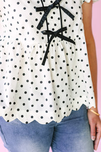 Bubble Sleeve Polka Dot Top