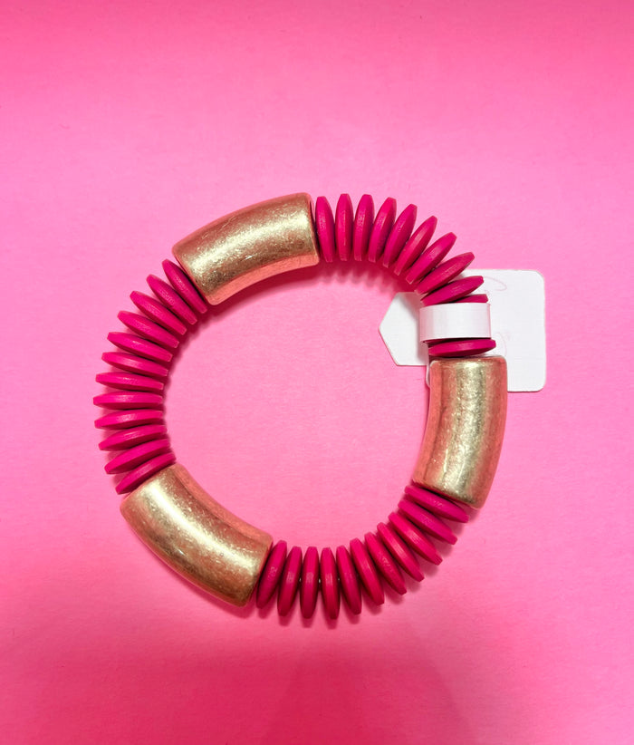Gold & Fuchsia Tube Bracelet