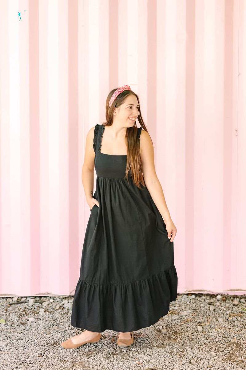 Black Ruffle Strap Dress