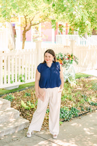 Navy Pleated Top