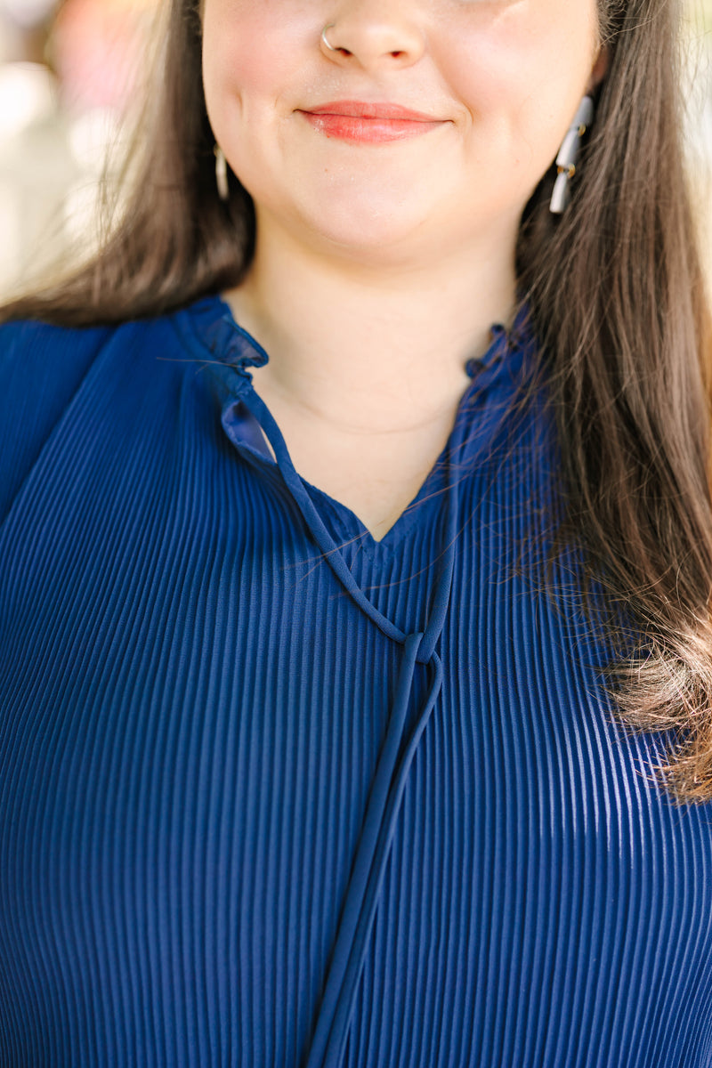 Navy Pleated Top