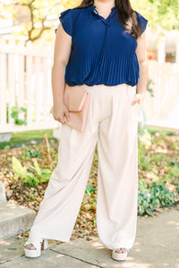 Navy Pleated Top