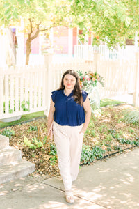 Navy Pleated Top