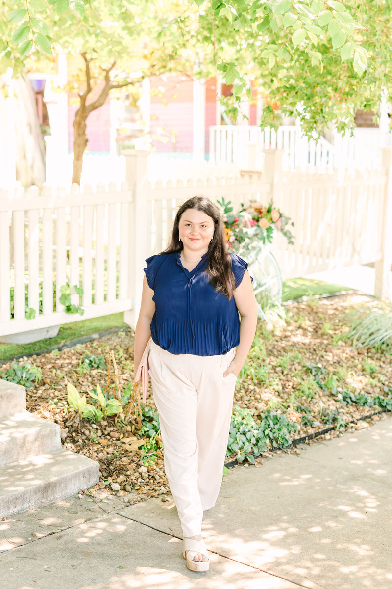 Navy Pleated Top