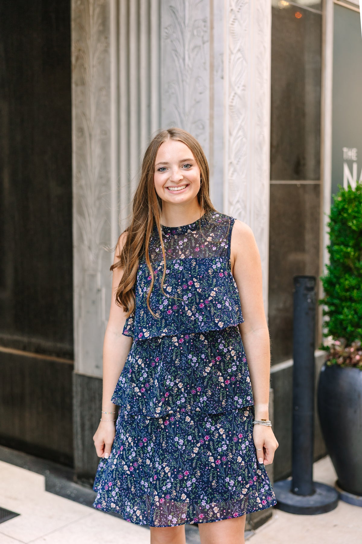 Navy Floral Tiered Mini Dress