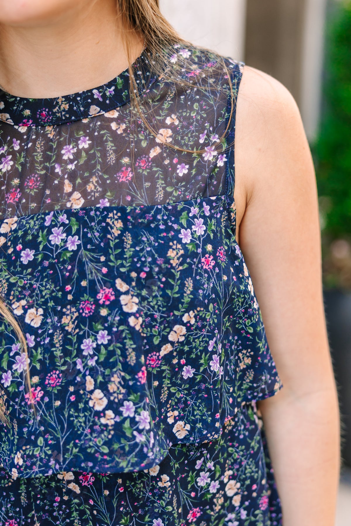 Navy Floral Tiered Mini Dress