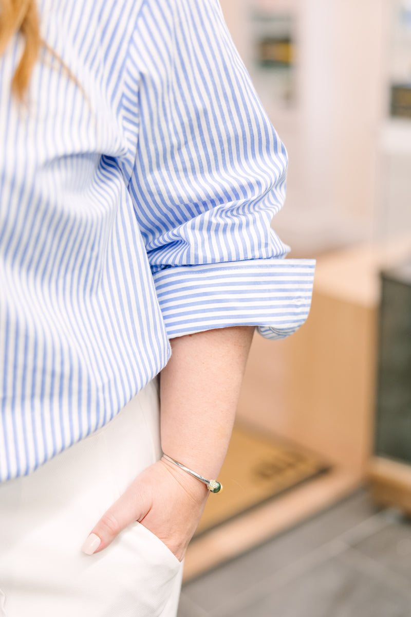 Blue-White Striped Collared Shirt