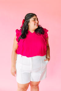 Fuchsia Flutter Sleeve Blouse