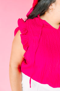 Fuchsia Flutter Sleeve Blouse