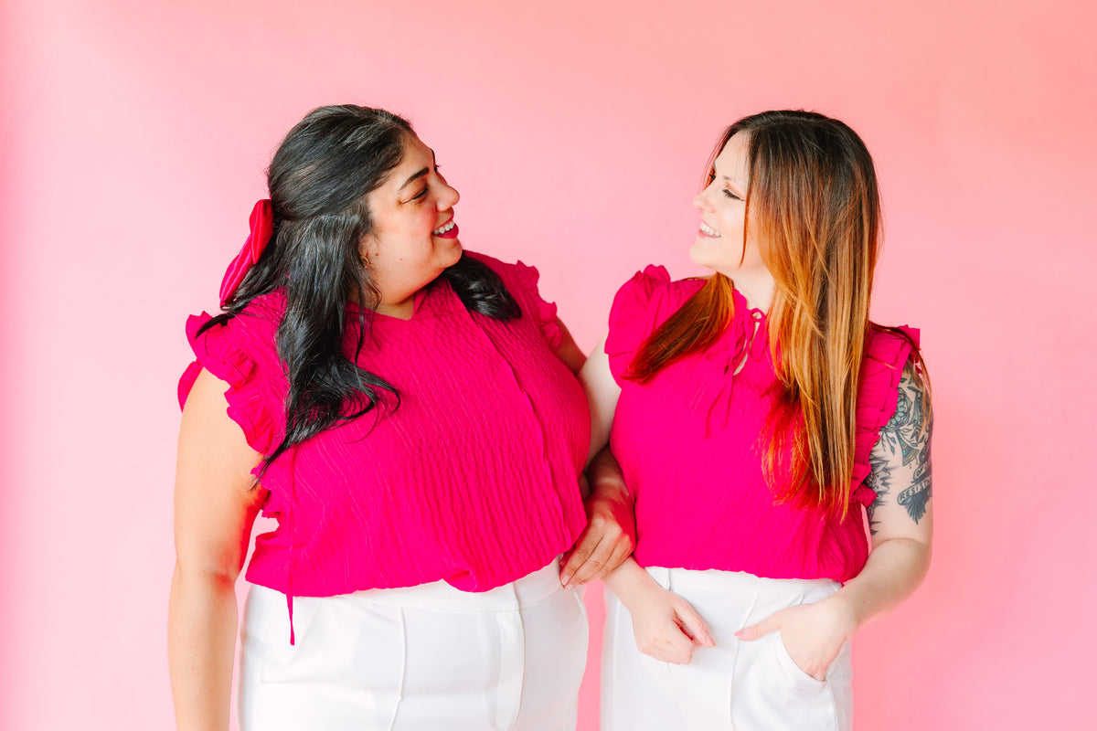 Fuchsia Flutter Sleeve Blouse