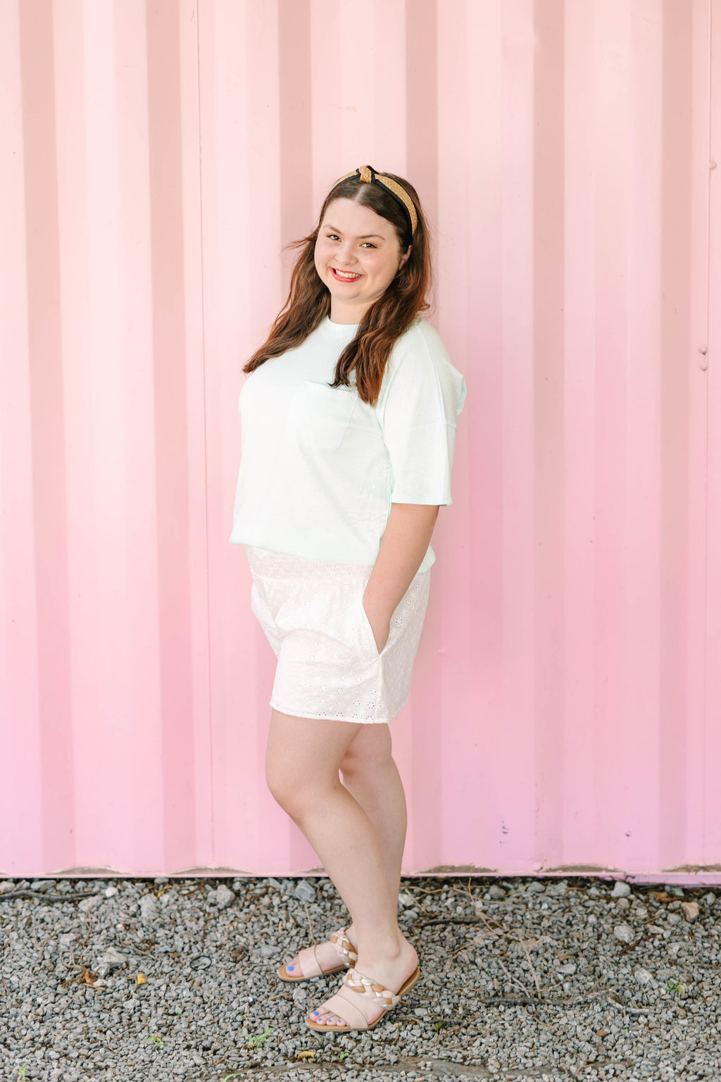 White Smocked Eyelet Shorts