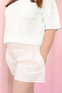 White Smocked Eyelet Shorts