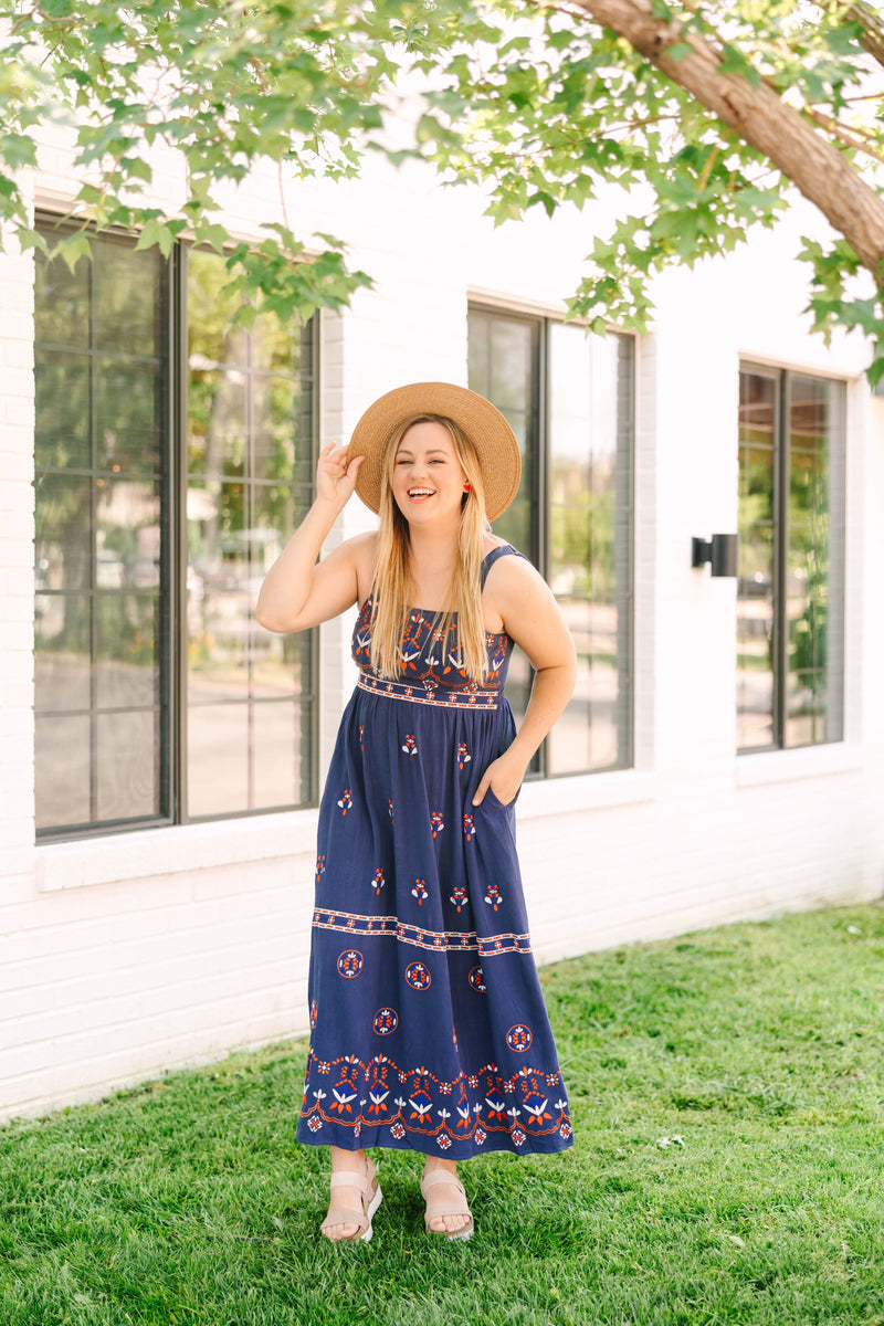 Navy Embroidered Maxi Dress