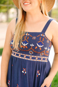 Navy Embroidered Maxi Dress
