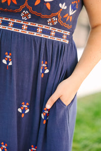 Navy Embroidered Maxi Dress