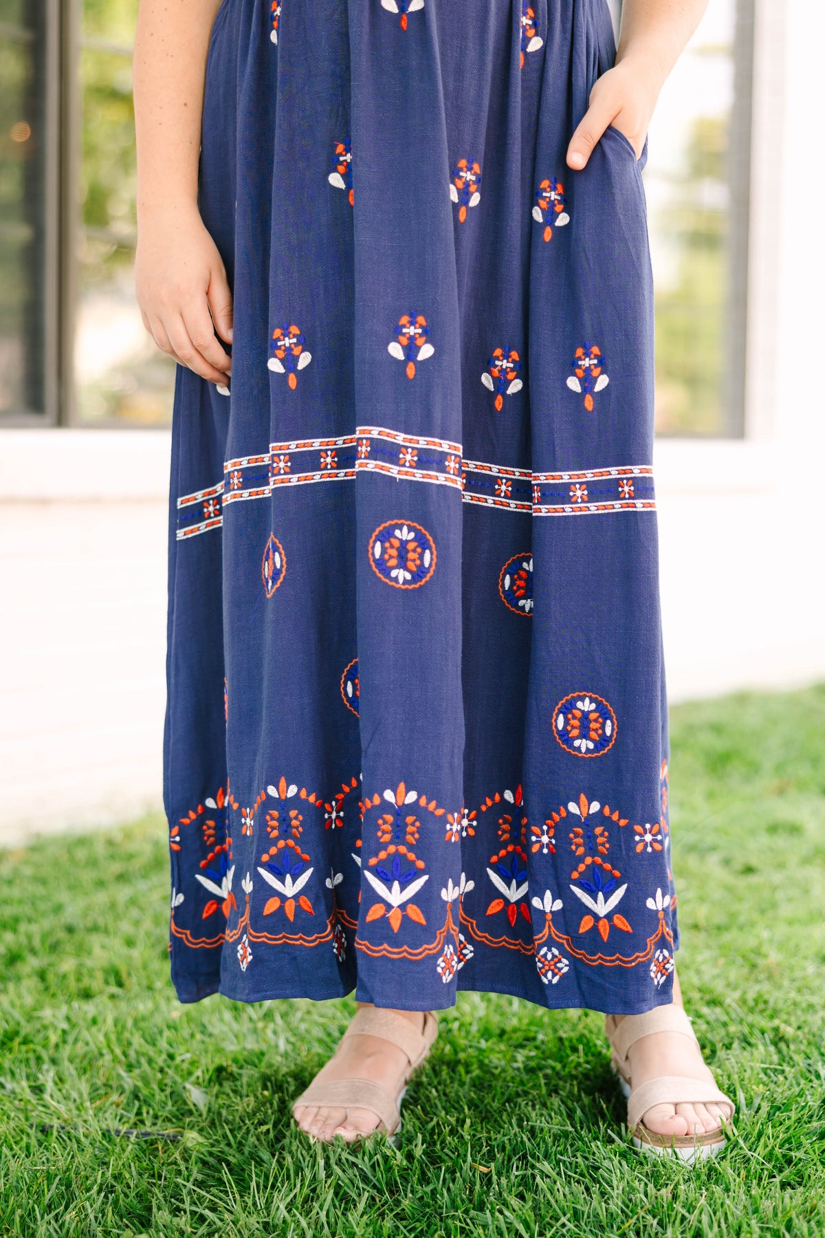 Navy Embroidered Maxi Dress