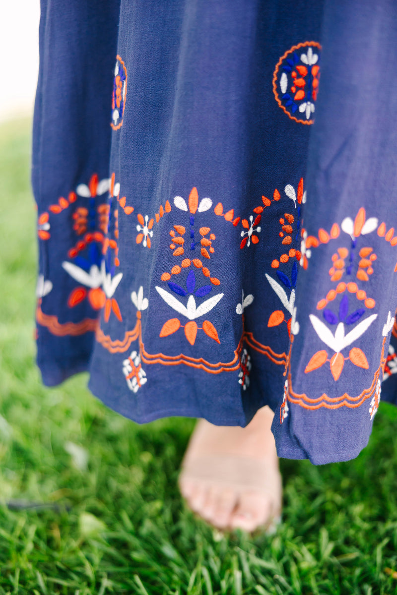 Navy Embroidered Maxi Dress