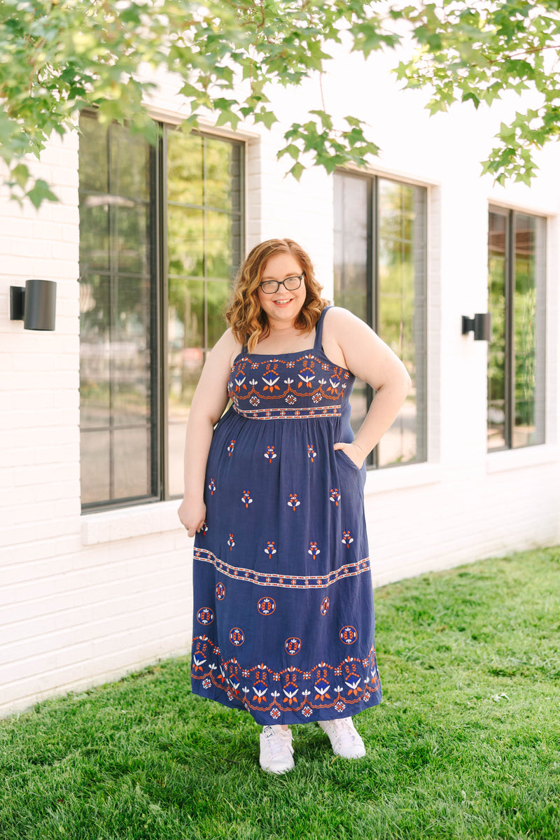Navy Embroidered Maxi Dress