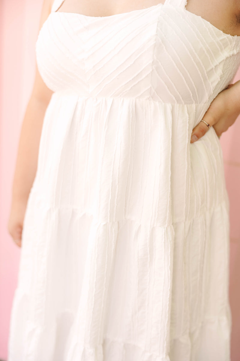 White Textured Midi Dress