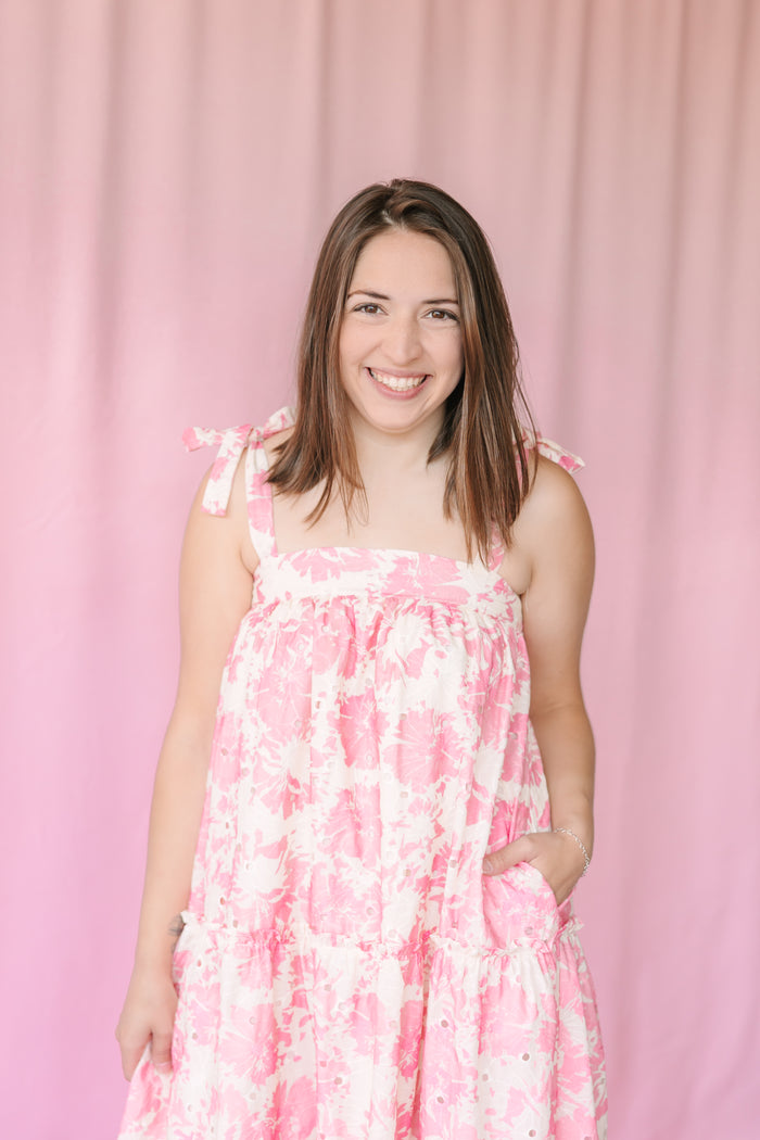 Pink Floral Tie Shoulder Maxi Dress