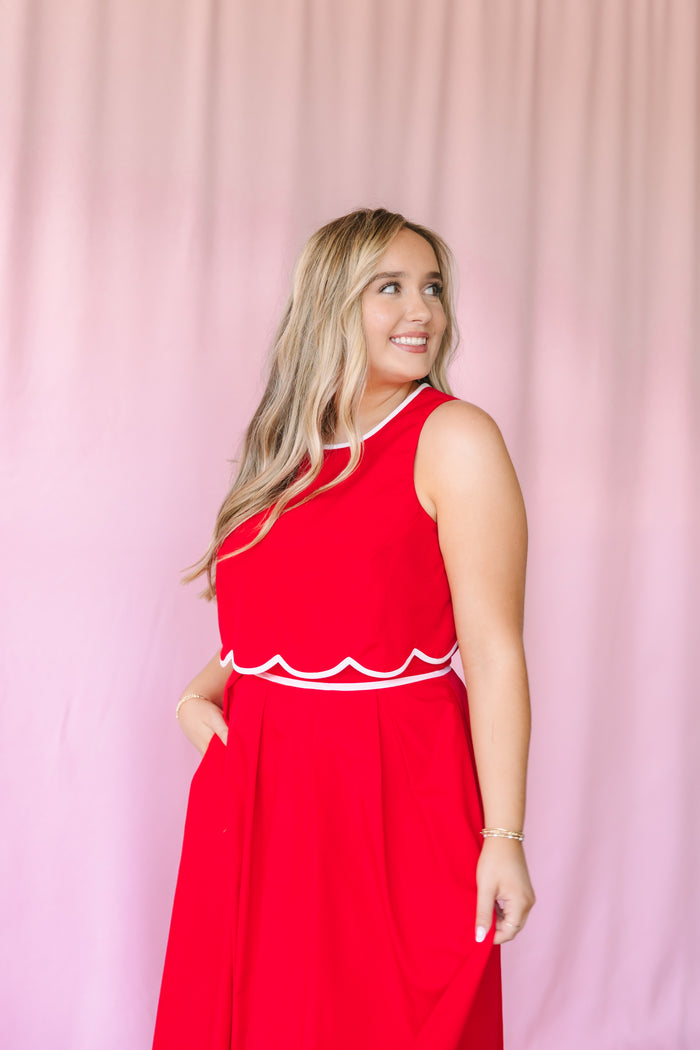 White Trim Red Dress