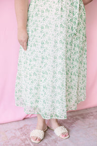 Ivory Green Floral Maxi Dress