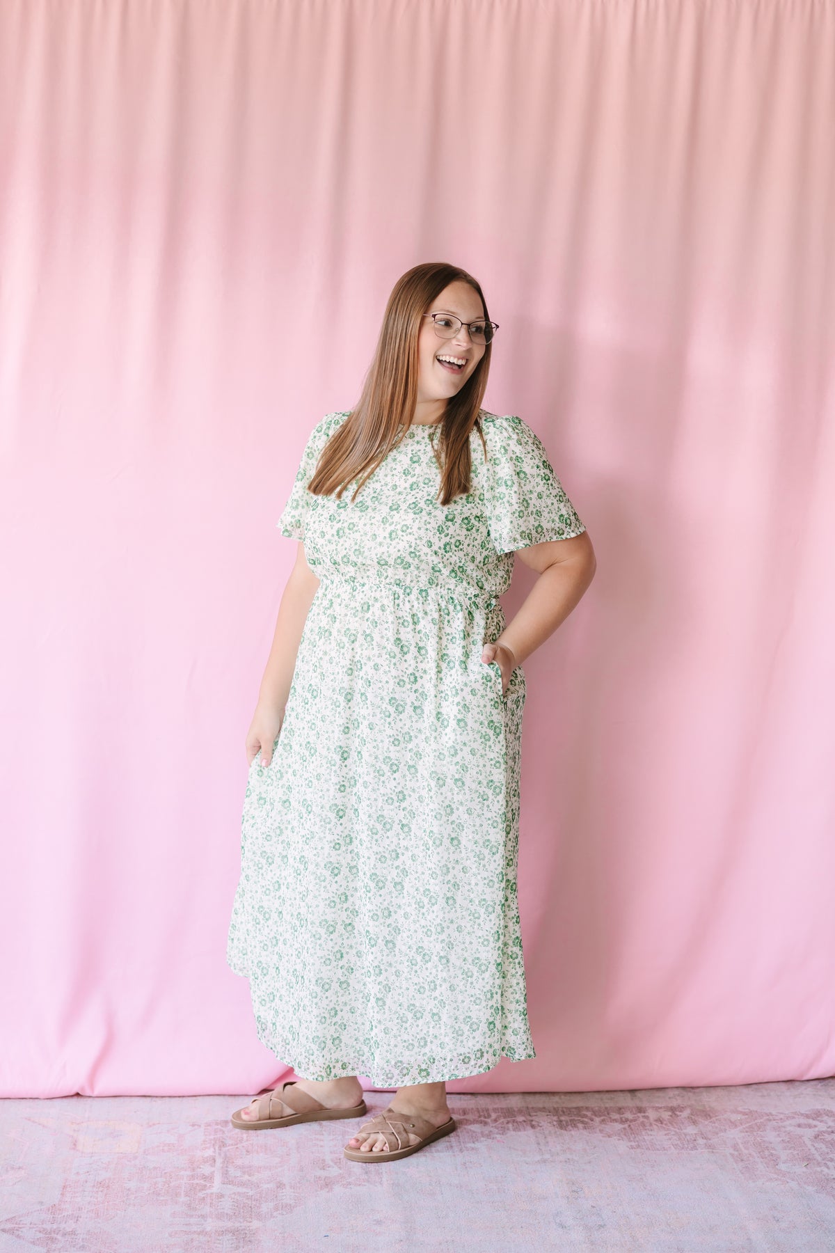 Ivory Green Floral Maxi Dress