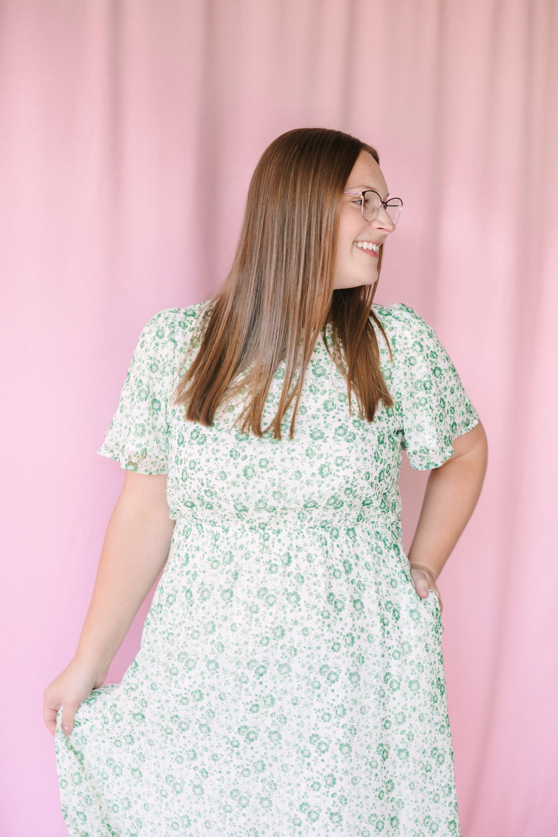 Ivory Green Floral Maxi Dress