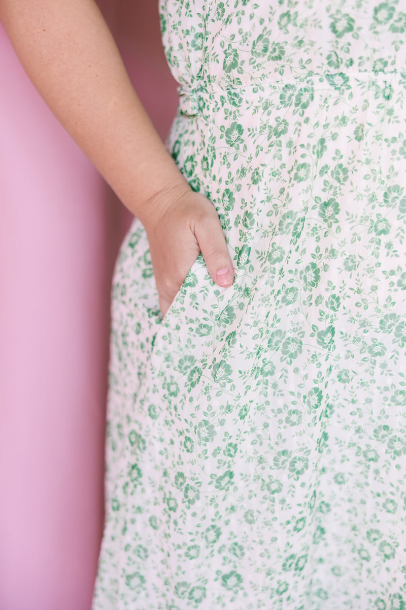 Ivory Green Floral Maxi Dress