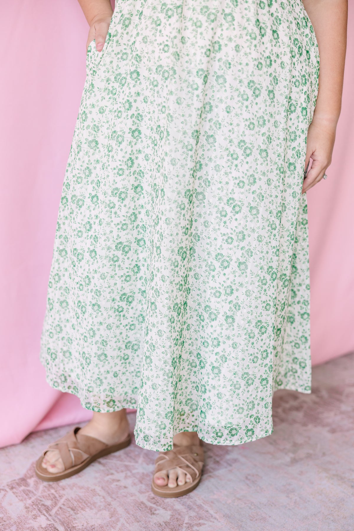 Ivory Green Floral Maxi Dress