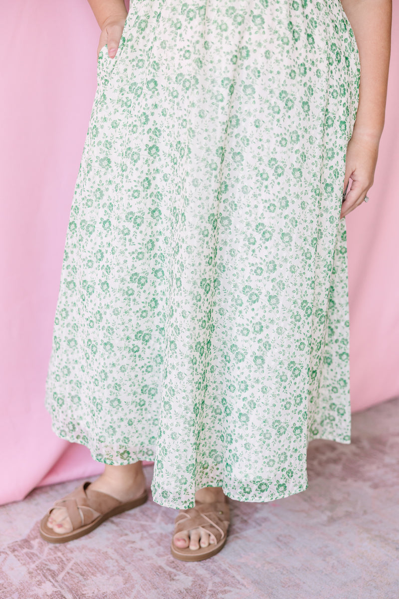 Ivory Green Floral Maxi Dress