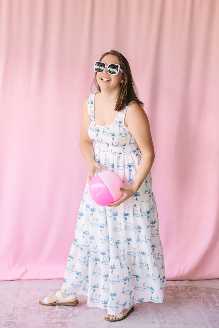 Smocked Bodice Printed Maxi Dress