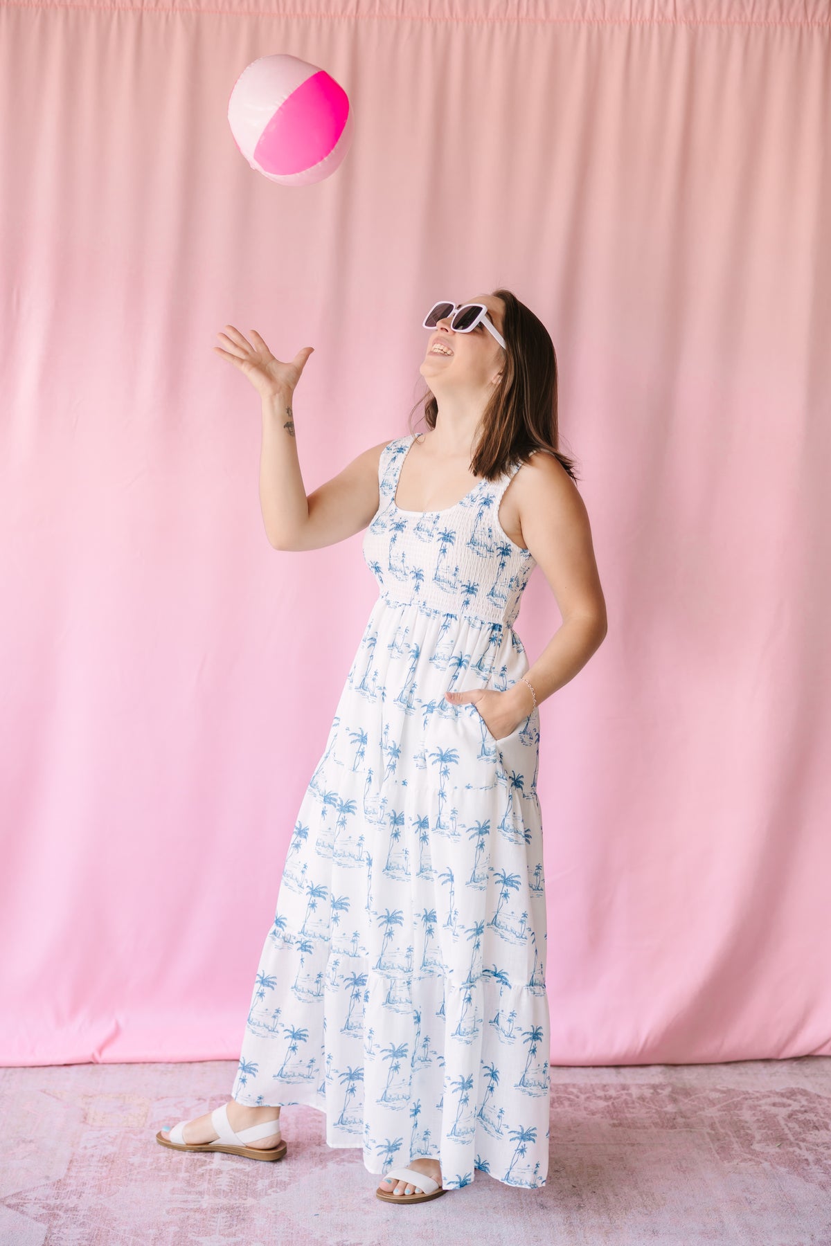 Smocked Bodice Printed Maxi Dress