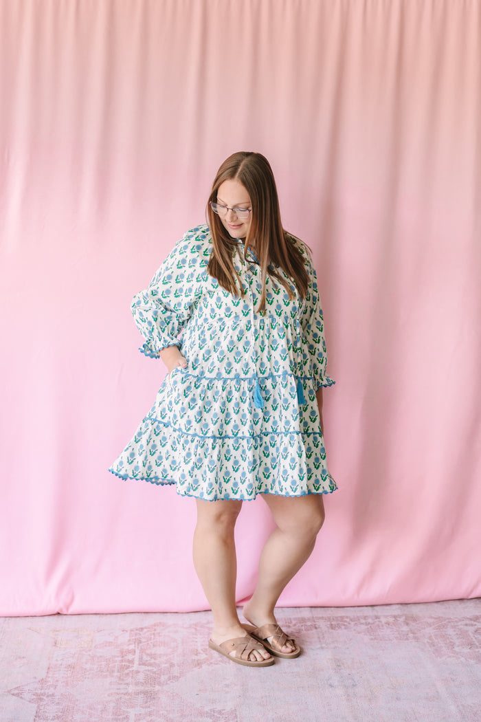 Off White Blue Flowers Dress