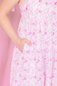 Flower Print Shoulder Tie Maxi Dress