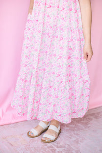 Flower Print Shoulder Tie Maxi Dress