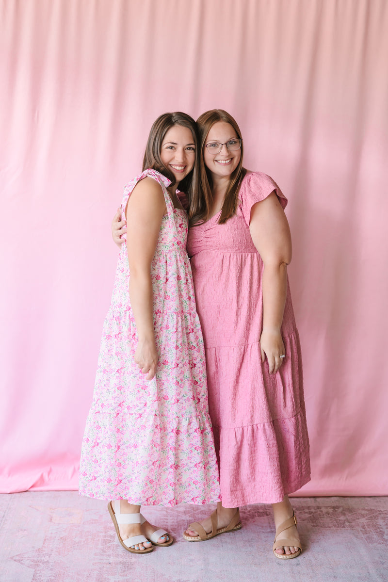 Flower Print Shoulder Tie Maxi Dress
