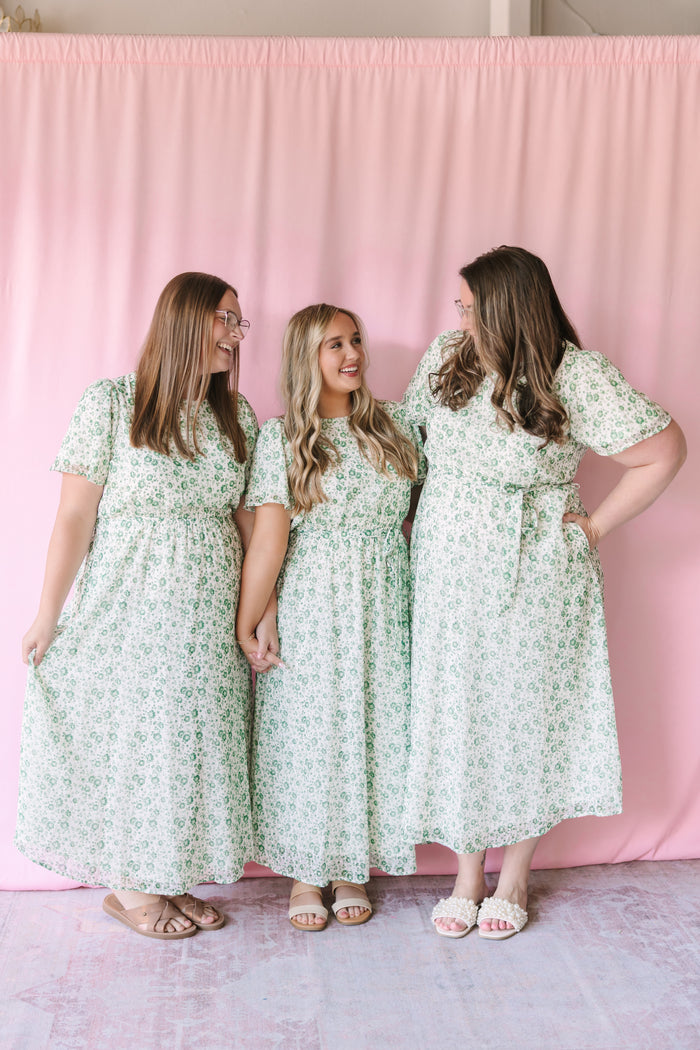 Ivory Green Floral Maxi Dress