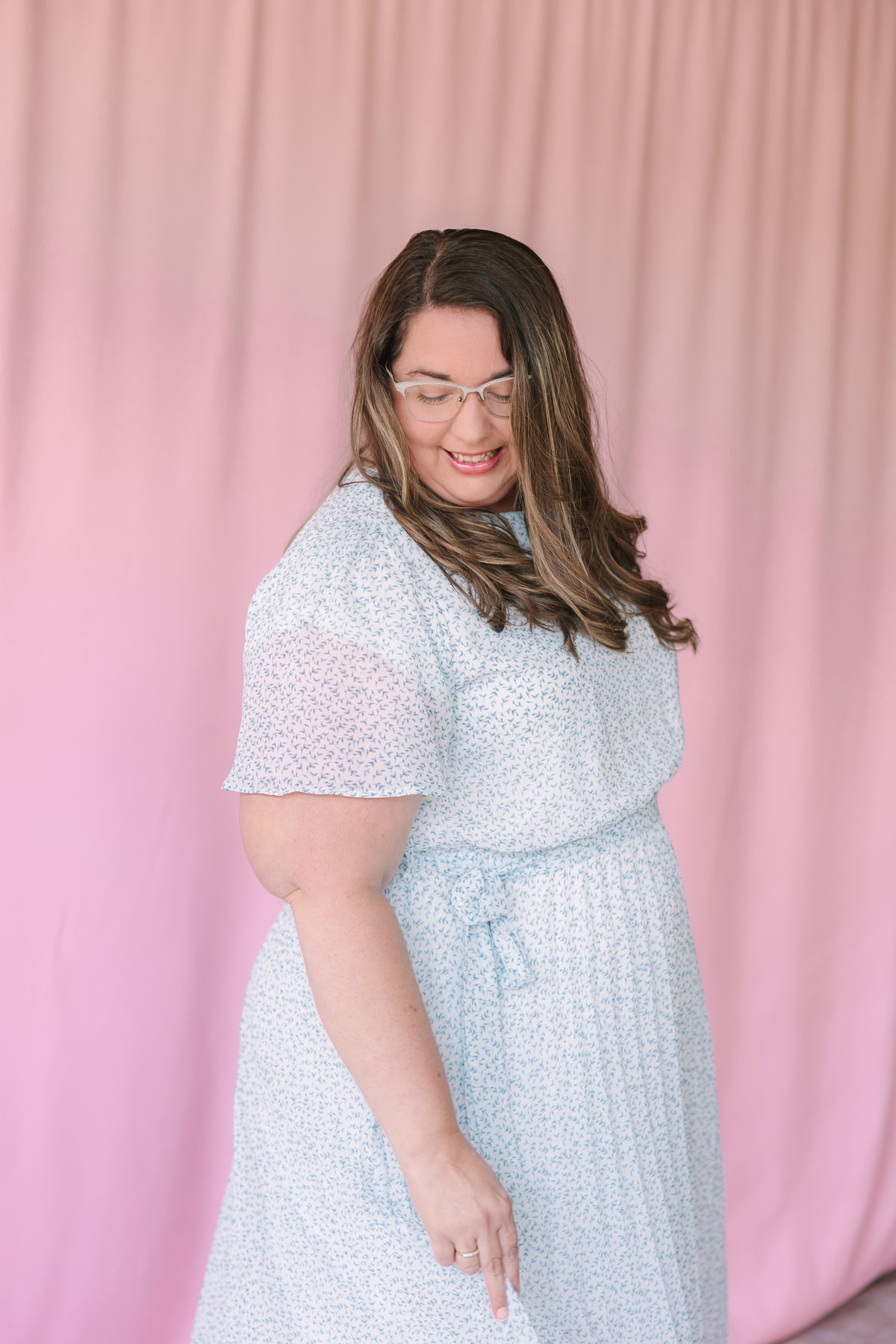 Pleated Ivory/Blue Maxi Dress
