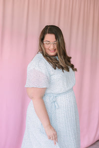 Pleated Ivory/Blue Maxi Dress