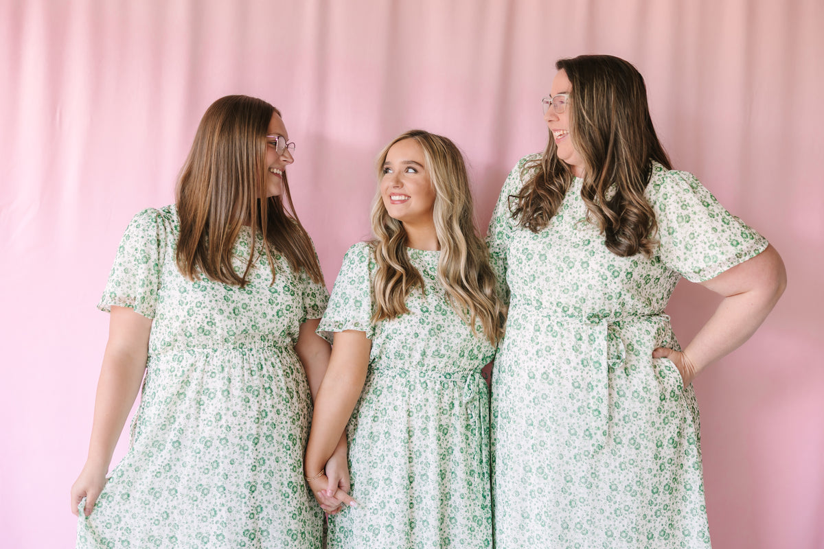 Ivory Green Floral Maxi Dress