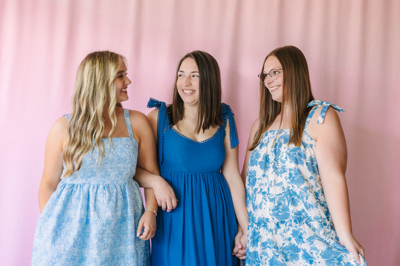 Dusty Blue Eyelet Trim Midi