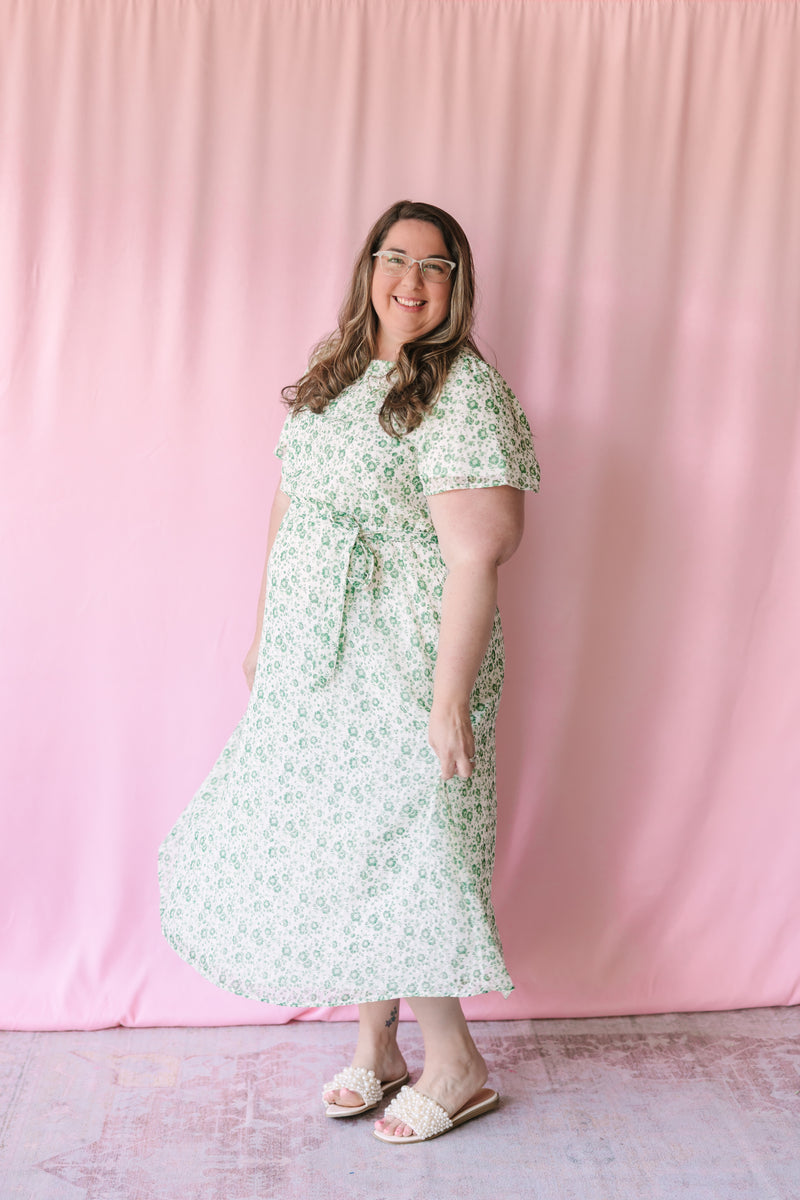 Ivory Green Floral Maxi Dress