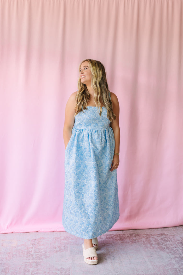 Blue Floral Jacquard Dress